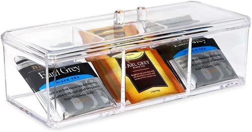 Vista 4 de Isaac Jacobs Organizador apilable rectangular de acrílico transparente de 3 compartimentos con tapa, bandeja de cajón multiseccional, solución