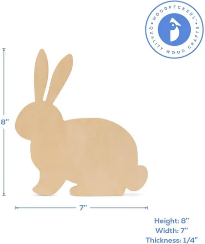 Vista 2 de Recorte de conejo de madera de 8 x 7 pulgadas, paquete de 1 recorte de conejo de Pascua de madera sin terminar para pintar para manualidades