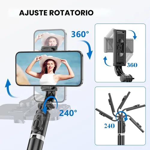 Vista 4 de Trípode para selfie, todo en uno, extensible y portátil, para iPhone, con control remoto inalámbrico, compatible con iPhone 17, 16, 15, 14, 13, 12