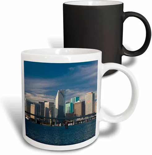 Vista 9 de 3dRose USA, Florida, Miami, city skyline from Watson Island, morning. 11oz Two-Tone Black Mug