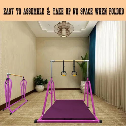 Vista 7 de Barra de gimnasia plegable y movible, barra horizontal para niños y niñas, equipo de gimnasio que no se tambalea para el hogar en interiores, altura