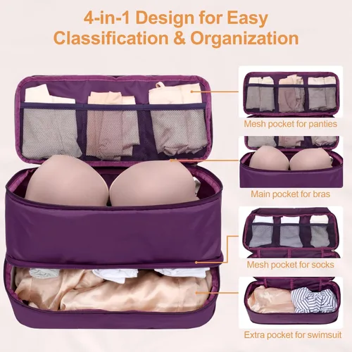 Vista 3 de Cambond Travel Underwear Organizer Bag - 4-in-1 Double Layer Lightweight Bra Organizer, Portable Expandable Compression Packing Cubes Travel Packing