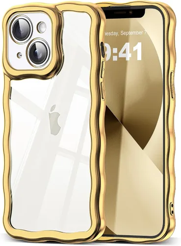 Vista 76 de SKYLMW Funda compatible con iPhone 12 Pro, diseño de ondas rizadas kawaii, borde chapado de lujo, elegante parte trasera transparente brillante, TPU