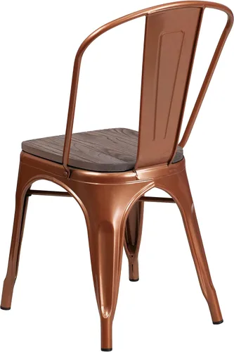 Vista 6 de EMMA + OLIVER Silla apilable de metal de cobre con asiento de madera