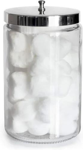 Vista 7 de MABIS Tarro decorativo de vidrio transparente para cocina, baño u organización de lavandería, tarro médico con tapa de metal, 4.1 x 3.9 x 7 pulgadas