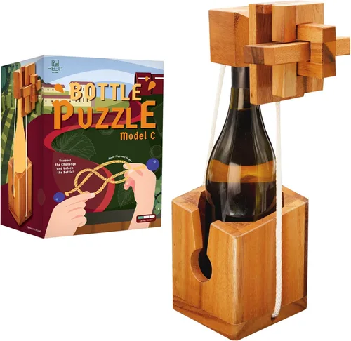 Vista 10 de BSIRI Rompecabezas de botella de vino - Desafiante soporte de botella de vino de madera 3D y juego de rompecabezas de bloqueo de vino para adultos.