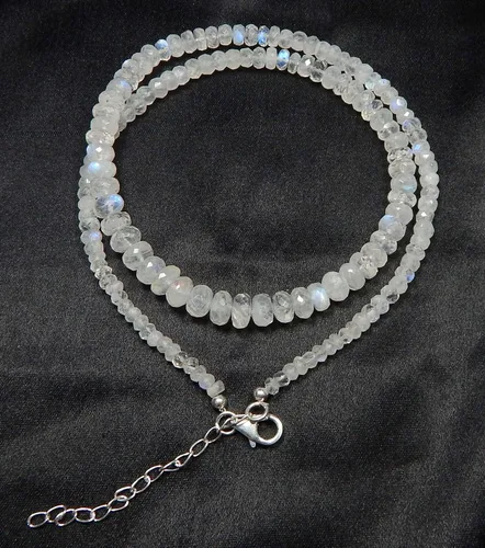 Vista 3 de Myhealingworld Cuenta de piedra lunar arcoíris de fuego azul natural de 0.079 a 0.197 pulgadas de piedra preciosa facetada de 16 pulgadas con collar