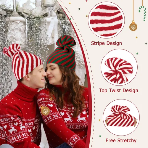 Vista 4 de Sombrero de Navidad de Papá Noel de Century Star para Adultos - Gorro de Invierno Suave de Tejido para Hombres y Mujeres, Fiesta de Vacaciones