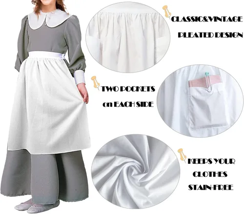Vista 5 de Delantales unisex de chef blancos retro de algodón de 2 bolsillos, cintura camarera y camarera, Blanco