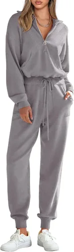 Vista 29 de PRETTYGARDEN Conjunto de suéter de 2 piezas para mujer, sudadera con cremallera, pantalones deportivos, ropa casual