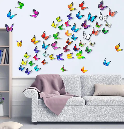 Vista 3 de 43 calcomanías de pared de mariposas 3D para decoración de murales, calcomanías removibles para la decoración del dormitorio en el hogar