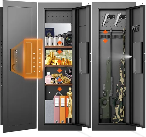 Vista 7 de Caja fuerte de pared de 135 cm entre los tachuelas, caja fuerte oculta con sistema de alarma dual y modo silencioso, caja fuerte de pared para armas