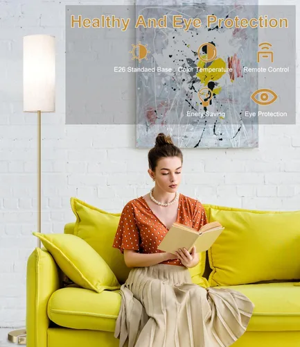 Vista 5 de luckystyle Lámpara de Pie LED para Sala de Estar, Lámpostas Regulables con Interruptor de Pie, Lámpara de Pie de Oro con Temperatura