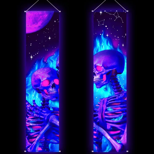 Vista 8 de Tiamon 2 Piezas de Arte de Luz Negra para Pared, Tapiz Trippy de Luz Negra, Póster de Tapiz UV Reactivo, Banner Estético, Fondo de Pared para Colgar