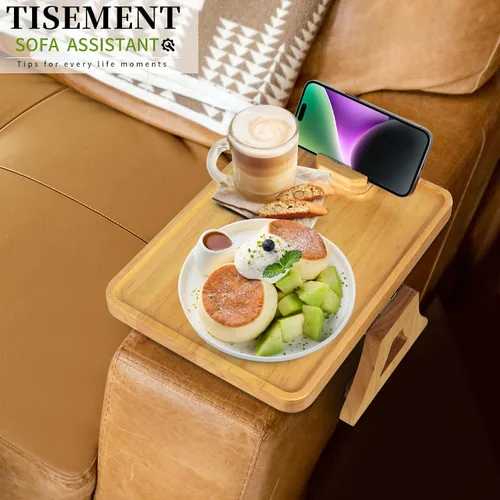 Vista 7 de Bandeja de sofá para sofá ancho, brazo de sofá con clip de 15 x 9.8 pulgadas con soporte giratorio de 360°, espacio de ensanchamiento de mesa