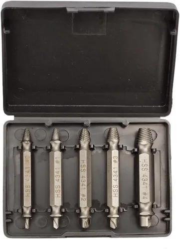 Vista 2 de Kit de extractor de tornillos de 5 piezas, para fácil extracción de herrajes oxidados y rotos, tornillos de cabeza pelada, tornillos y brocas