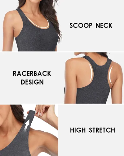 Vista 2 de beautyin Camiseta sin mangas para mujer con sujetador incorporado, espalda cruzada, tops de entrenamiento y yoga, camiseta