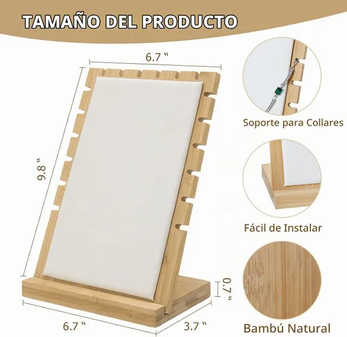 Vista 8 de MyGift soporte para collaresMyGift paquete de 2 soportes para joyería de bambú con panel de PU y diseño de múltiples estantes – Bases desmontables
