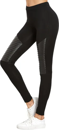 Vista 3 de SweatyRocks Leggings de cuero sintético insertados para mujer