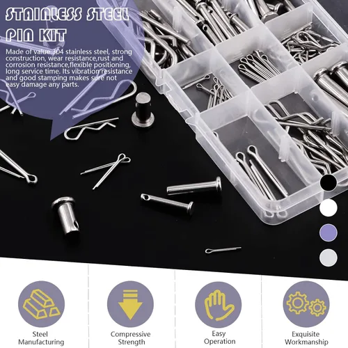 Vista 5 de Swpeet Pin de horquilla de acero inoxidable 304 M4 M6 M8 con M1.5 M2 M3 chapado en zinc de acero chapado en zinc y clips de fijación Set de pasador