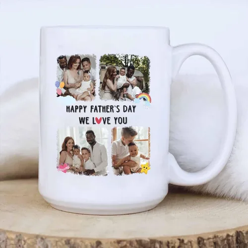 Vista 4 de Taza de café de cerámica personalizada para papá, taza de té blanca para feliz cumpleaños, taza de café para papá, taza de viaje con texto/foto