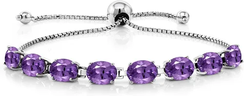Vista 159 de Gem Stone King Pulsera de plata de ley 925 con piedra natal ovalada de 0.276 x 0.197 in para mujer, totalmente ajustable hasta 9 pulgadas