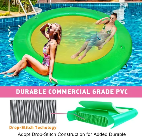 Vista 6 de Water Hammock Inflatable Dock, 3.8ft/6ft/8ft Floating Raft Circular Water Island, Float Rings Air Mesh Platform for Lake/River/Swim Pool