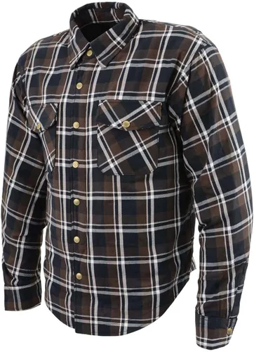 Vista 16 de Camisa de motociclista Milwaukee Leather para hombre, de franela a cuadros con fibra de aramida y armadura - Azul pequeña