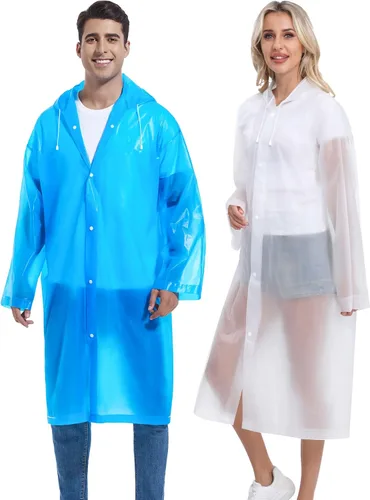 Vista 50 de 2 abrigos de lluvia de Borogo para adultos, chaquetas de lluvia reutilizables para hombres y mujeres
