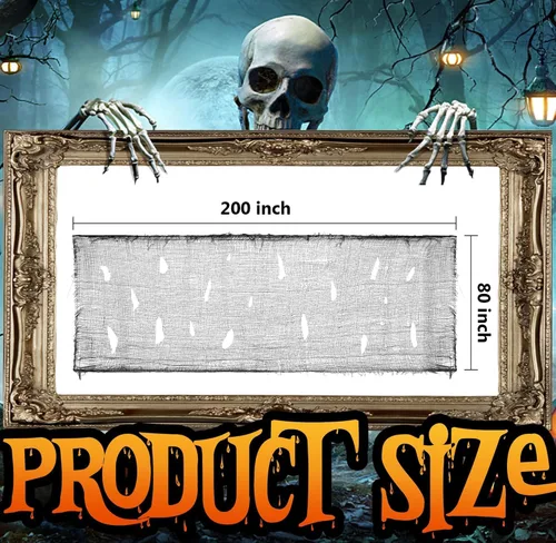 Vista 2 de Watayo Tela espeluznante de Halloween de 200 x 80 pulgadas, color negro, tamaño grande, para Halloween, cubierta de puerta de ventanas