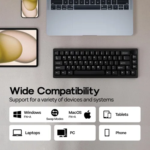 Vista 3 de EPOMAKER P65 QMKVIA - Teclado inalámbrico de aluminio para juegos, montaje en junta, Bluetooth2.4GhzUSB (A a C), intercambiable en caliente, N-Key