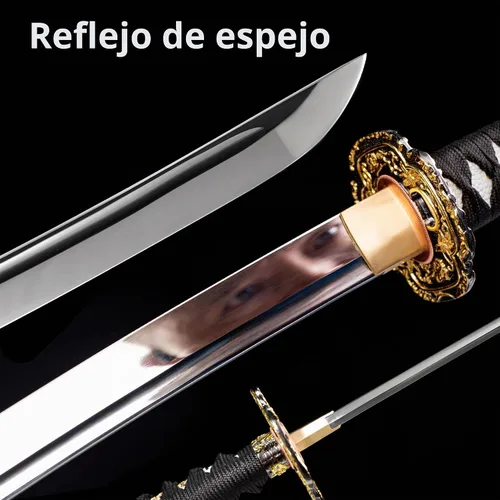 Vista 3 de 41-Inch Handmade Katana Collectible, Full Tang Clay-Tempered Spring Steel, Traditional Japanese-Inspired Display for Adults