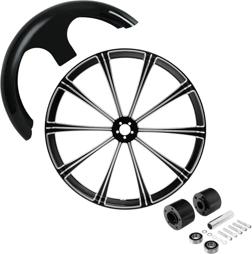 Vista 10 de TCMT Llanta de rueda delantera de 21", buje de rueda de brida de doble disco con guardabarros delantero negro sin pintar, compatible con modelos