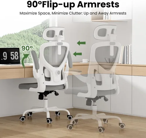 Vista 8 de Ergonomic Office Chair, Mesh Desk Chair with Lumbar Support, 300LBS High Back Home Office Chair with Adjustable Headrest and Flip-Up Arms