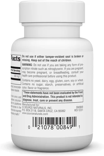 Vista 3 de Source Naturals N-acetil cisteína antioxidante apoyo 600 mg Suplemento dietético que apoya la salud respiratoria* - 30 tabletas