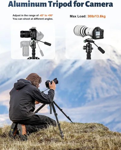 Vista 2 de Trípode de cámara JOILCAN, Trípodes y monópodos de aluminio de 83" con asa de metal, Trípode resistente para cámara DSLR, láseres, binoculares