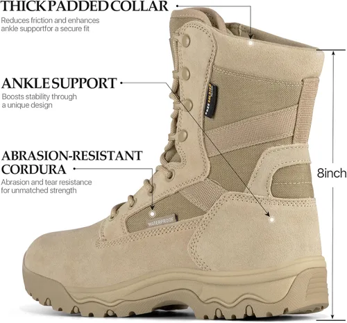 Vista 3 de FREE SOLDIER Botas tácticas para hombre de 8 pulgadas, ligeras, botas de combate duraderas, botas de trabajo militar, botas de desierto