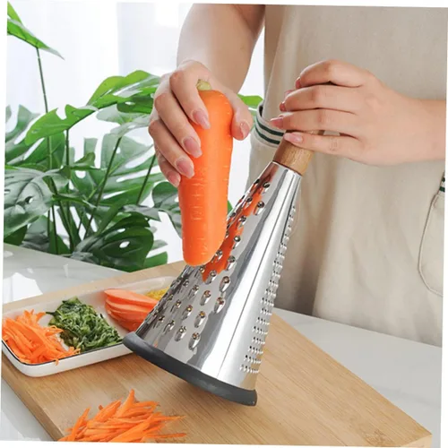 Vista 5 de MERRYHAPY Rallador de queso manual con mango de metal, forma de cono de 3 lados, rallador de queso vegetal para cocina