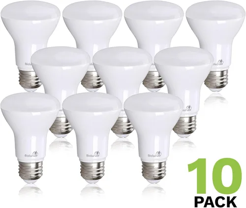 Vista 4 de Bioluz LED Bombillas LED BR20, paquete de 10 unidades, 6 W = 50 W, bombilla blanca cálida de 2700 K, 540 lúmenes, 90 CRI, bombillas LED regulables