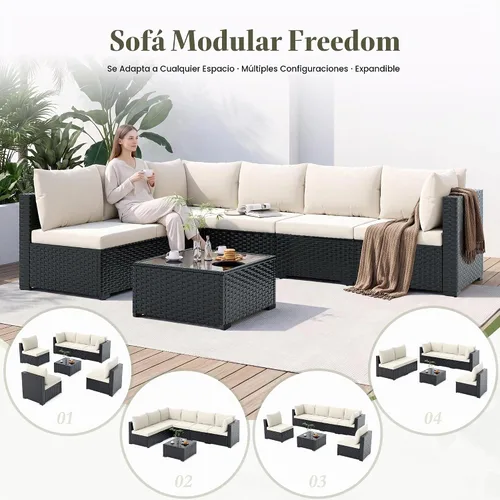 Vista 5 de Amopatio Juego de muebles de patio de 7 piezas, seccionales para exteriores, beige Negro/Beige
