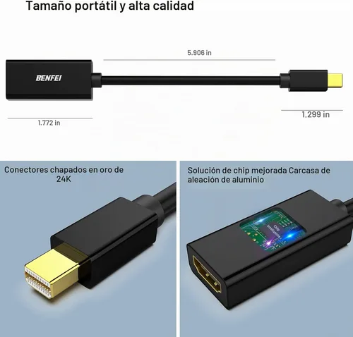 Vista 6 de BENFEI - Cable dorado chapado en oro, convertidor de Mini DisplayPort a HDMI, Mini DP (Thunderbolt) a HDMI, compatible con MacBook Pro, MacBook Air