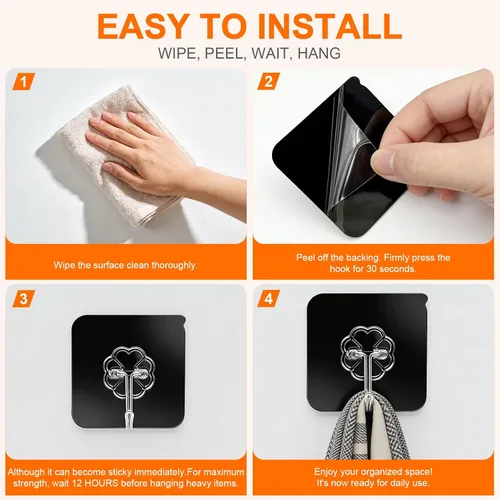 Vista 7 de DDMY Ganchos adhesivos resistentes para colgar 50 libras (máx.), ganchos de pared negros con fuerte adherencia, gancho extraíble sin daños