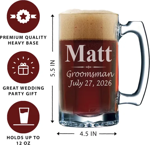 Vista 4 de My Personal Memories Juego de 3, juego de 5 juegos de 7 y más vasos de cerveza personalizados para padrinos de boda, grabado personalizado, tazas