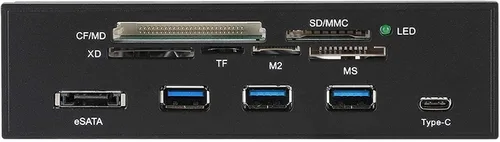 Vista 5 de Lector de tarjetas interno, interfaz USB 3.0 de 5.25 pulgadas, multifunción, lector de tarjetas internas, panel frontal de PC, con eSATA y puerto