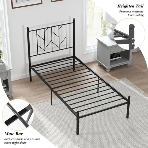 Vista 7 de KOMFOTT Base de cama de plataforma de metal tamaño individual, marco de cama de metal resistente con soporte de listones resistentes, almacenamiento