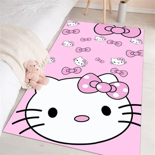 Vista 2 de SOFPRO Alfombra Pasillo Lavable Rosa 2' 8" x 5' 3" Patrón Lindo de Cara de Gatito de Caricatura Alfombras de Área Antideslizantes Alfombra Kawaii