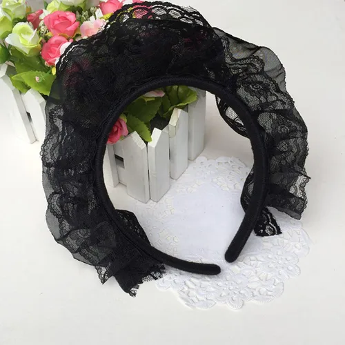 Vista 7 de Lolita - Diadema de encaje con volantes y encaje multicapa, diadema de encaje de malla, tocado dulce de criada, accesorios para el cabello