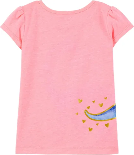 Vista 4 de Simple Joys by Carter's Camisas y tops de manga corta para niñas, paquete de 3 Corazones grises/dinosaurio rosa/impresión de texto blanco