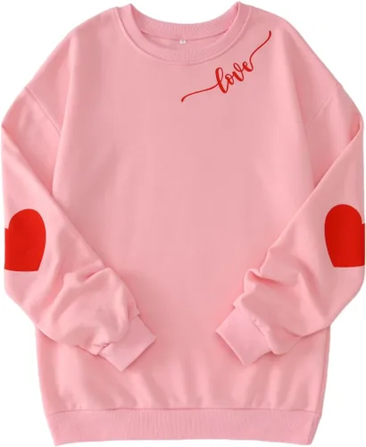 Vista 8 de MODNTOGA Mommy and Me - Sudadera de cuello redondo con cuello redondo y estampado de corazón, manga larga, sudadera familiar a juego Niño-rosa