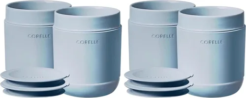 Vista 6 de Corelle - Vasos de cerámica de 13.5oz con tapas de silicona, azul marino, esmalte sólido, juego de 4